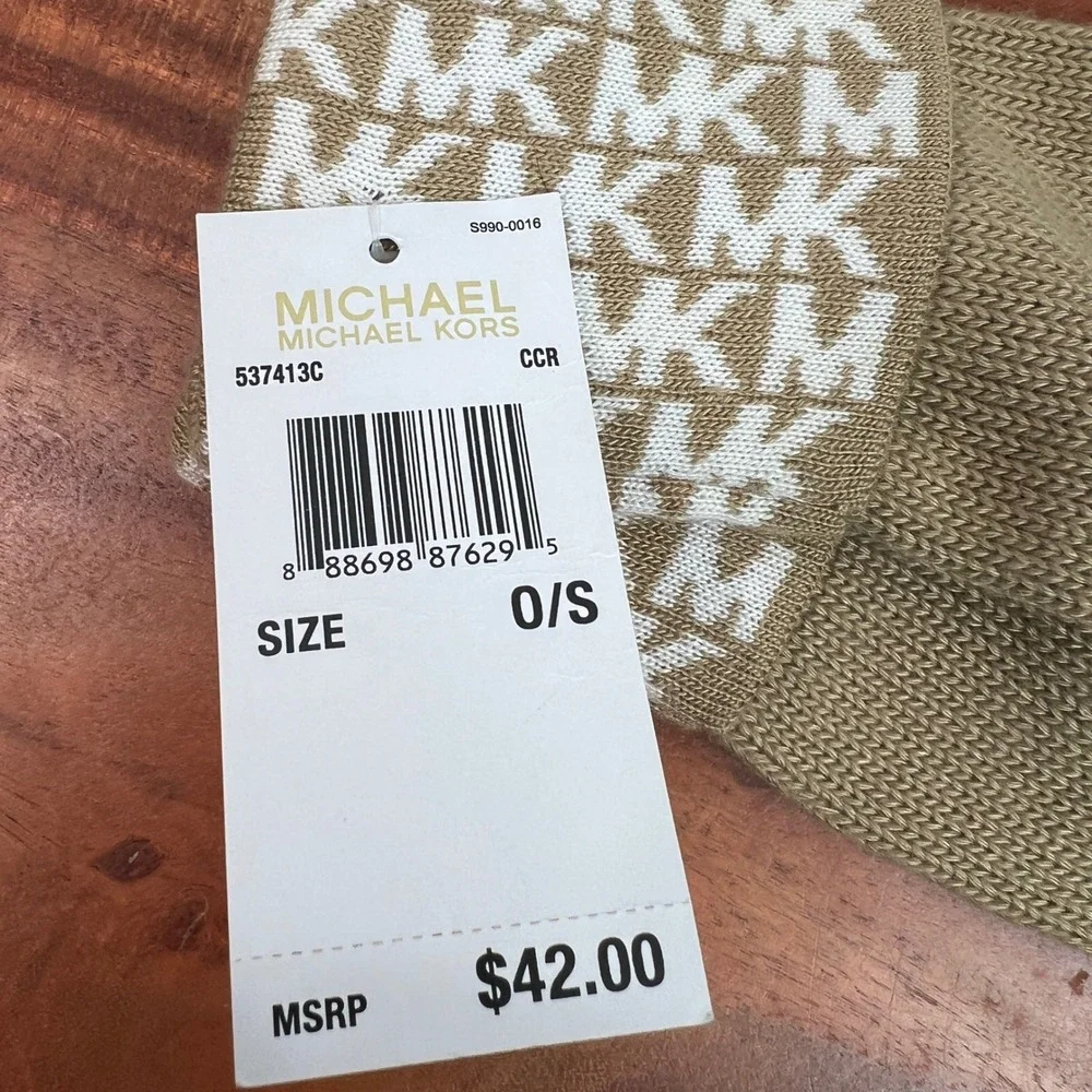 Michael Kors Camel Tan MK Monogram Logo Knit Gloves One Size NWT 537413C